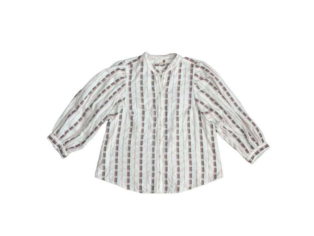Pilcro The Bella Femme Buttondown Blouse XL White Multicolor Striped & Textured